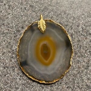 Gold-Edged Brown Agate Slice Pendent